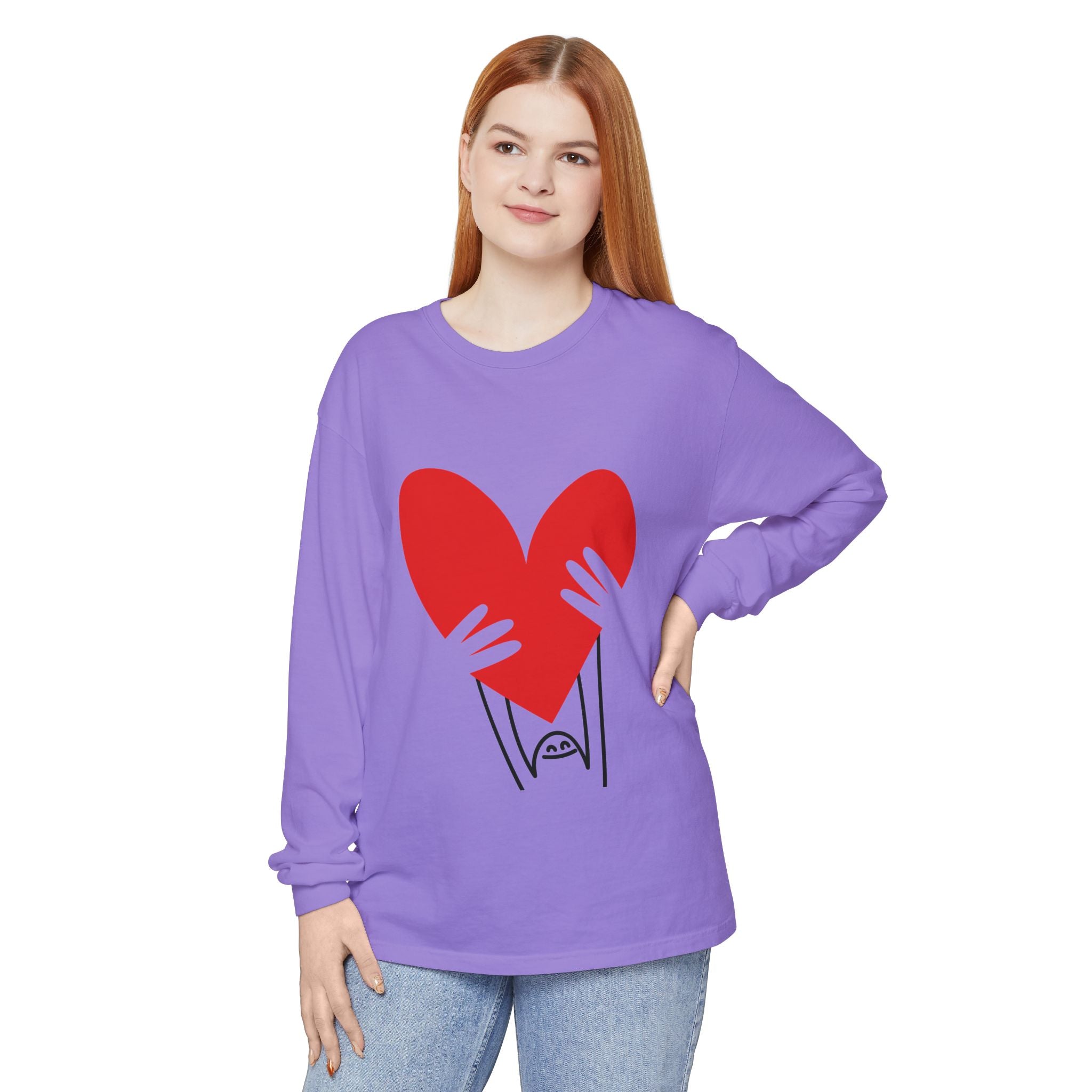 Valentine’s Day Character Holding Heart Long Sleeve T-Shirt