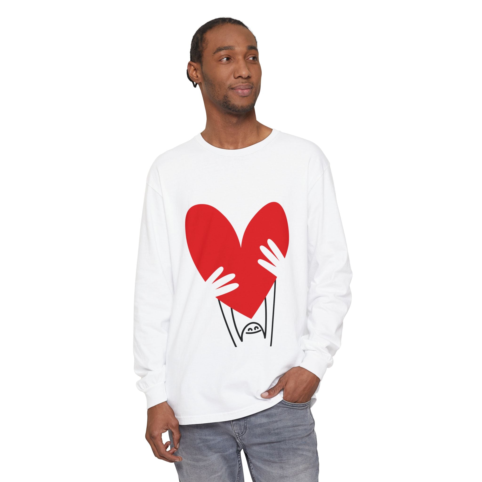 Valentine’s Day Character Holding Heart Long Sleeve T-Shirt