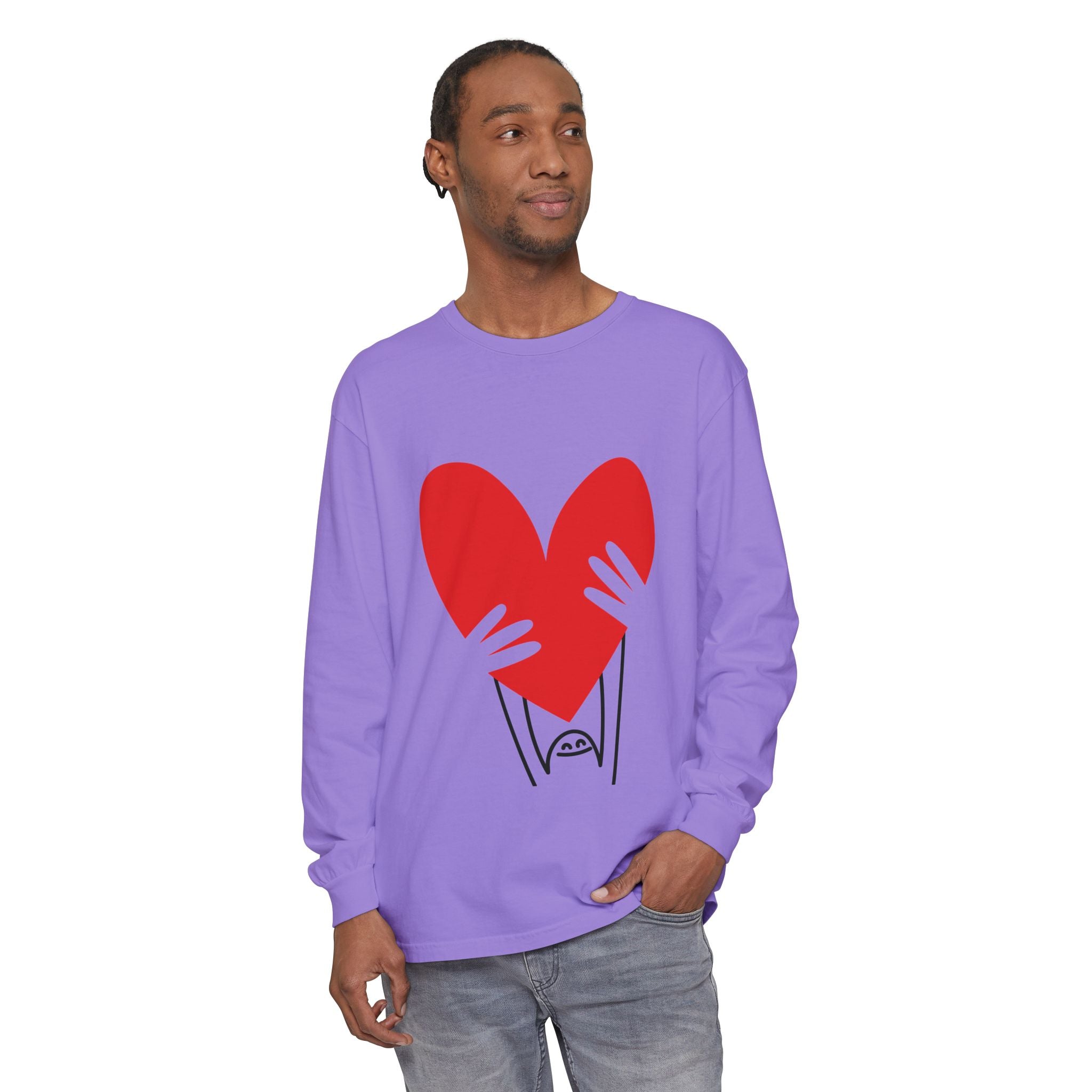 Valentine’s Day Character Holding Heart Long Sleeve T-Shirt