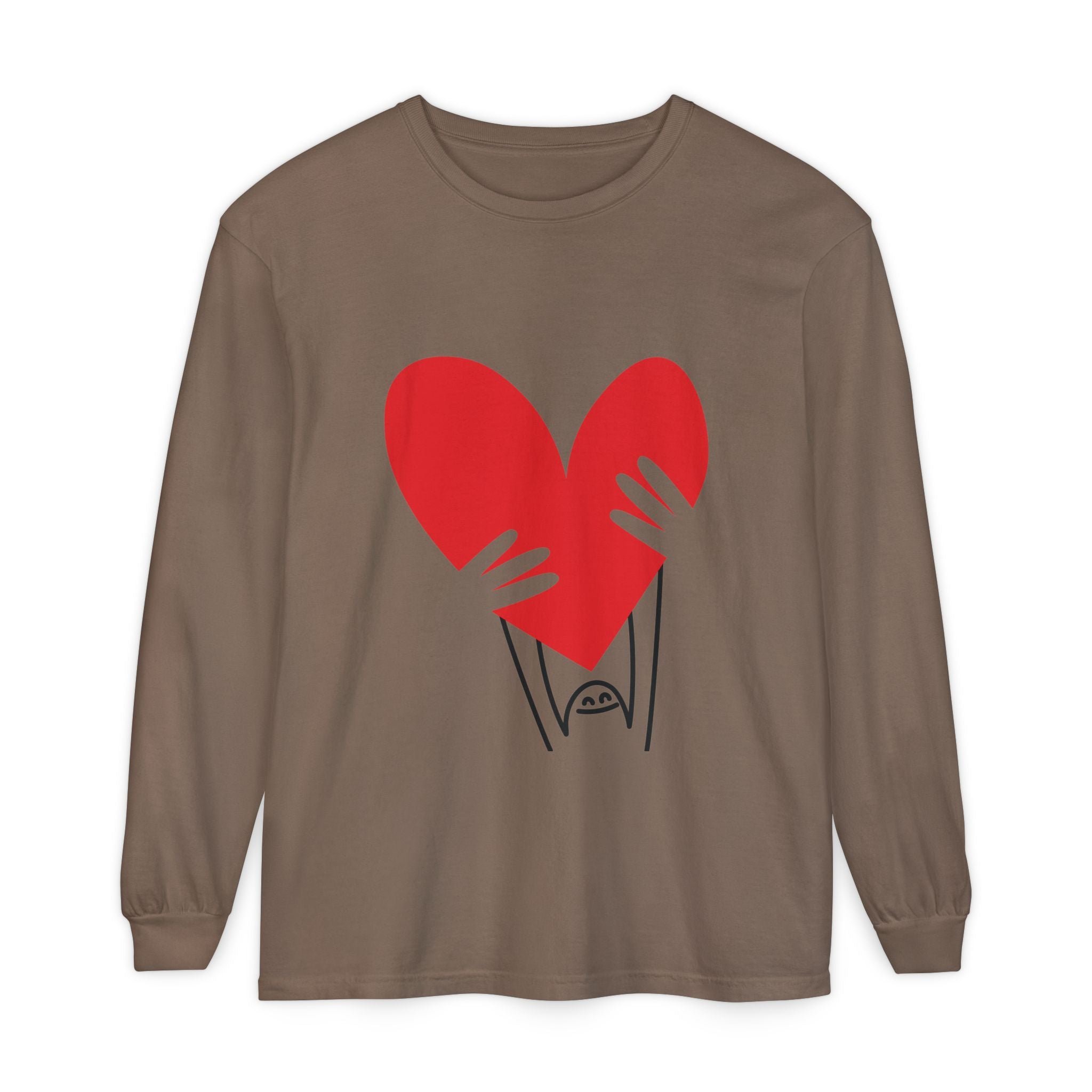 Valentine’s Day Character Holding Heart Long Sleeve T-Shirt
