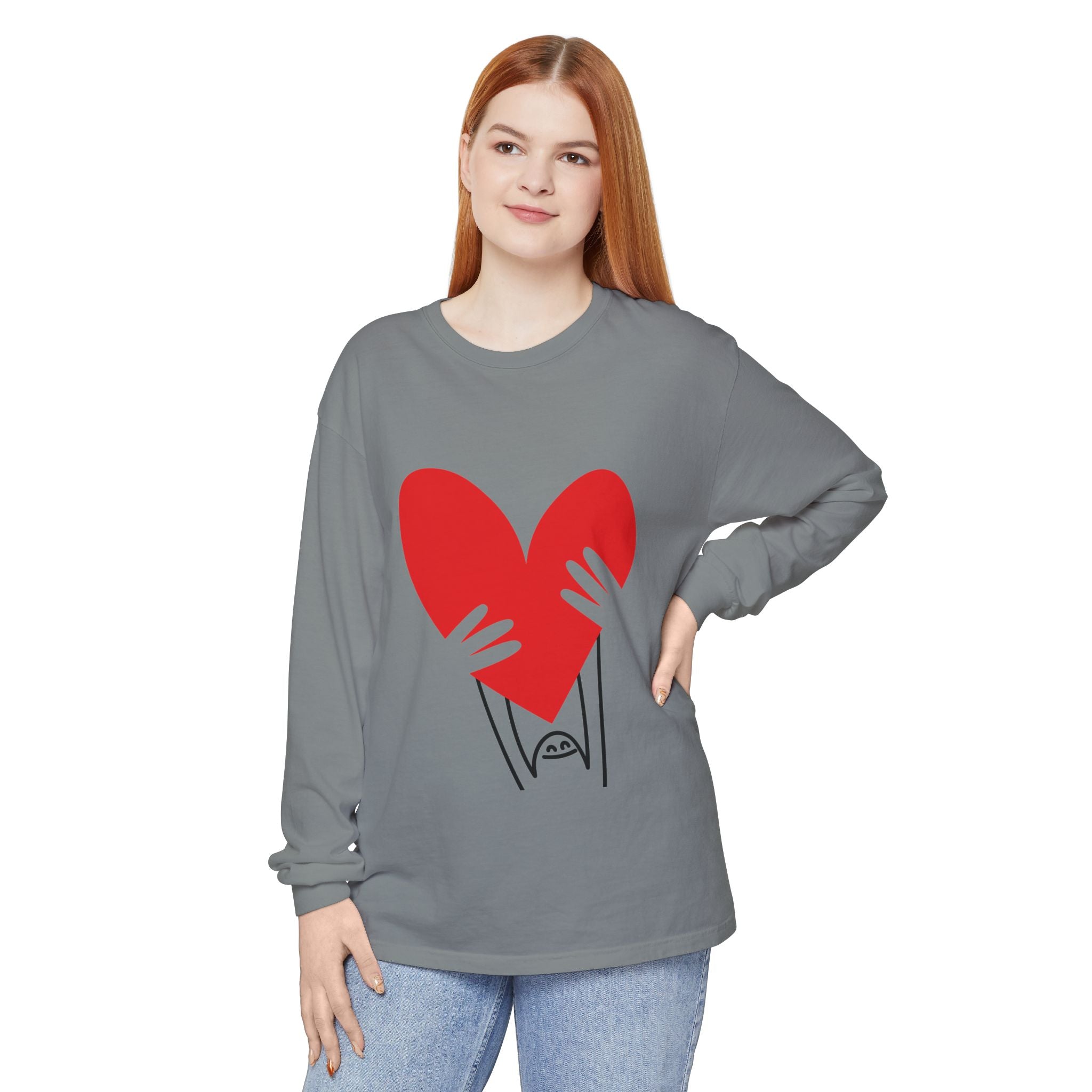 Valentine’s Day Character Holding Heart Long Sleeve T-Shirt