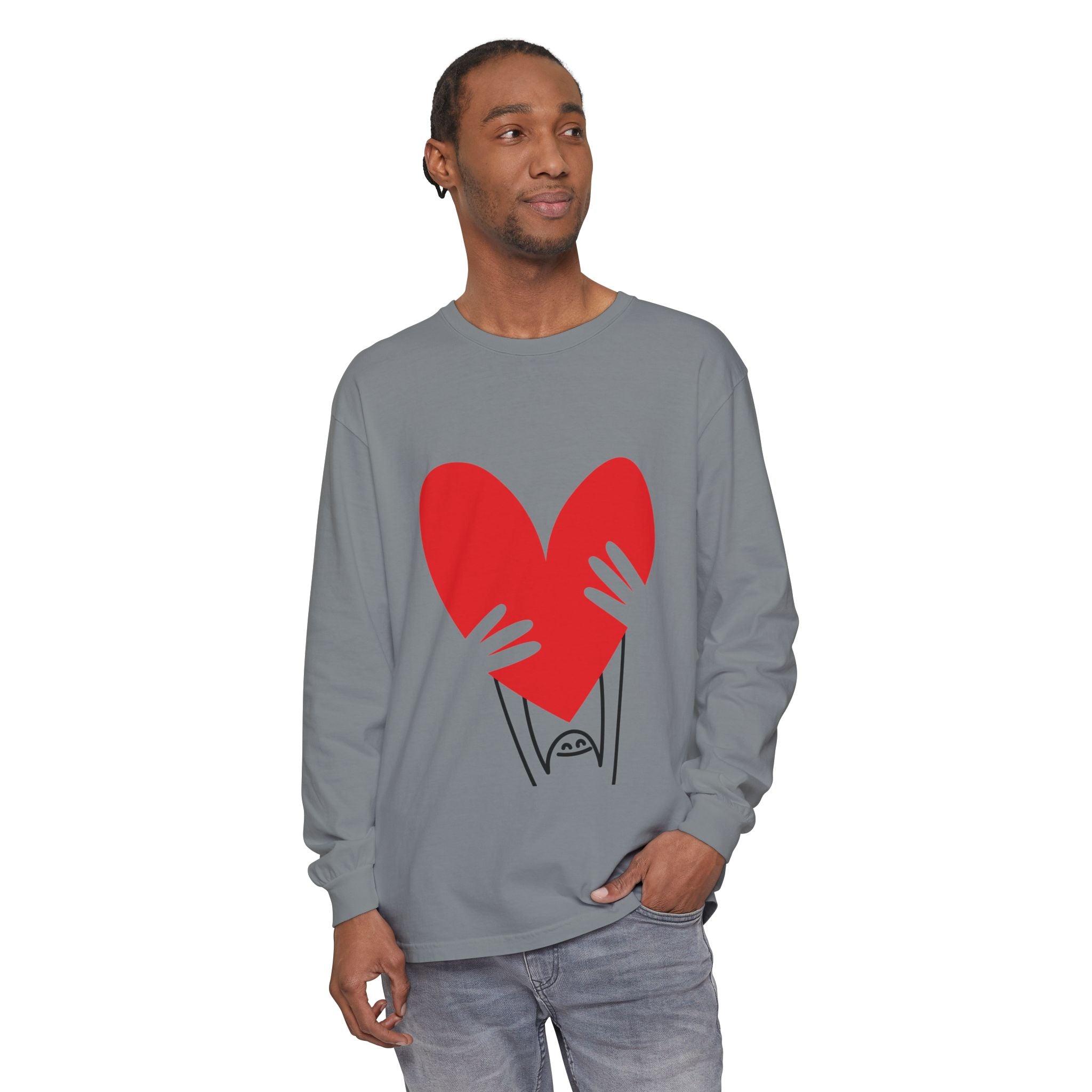 Valentine’s Day Character Holding Heart Long Sleeve T-Shirt