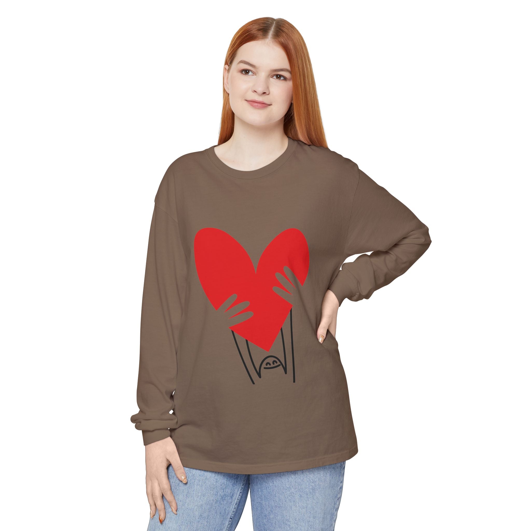 Valentine’s Day Character Holding Heart Long Sleeve T-Shirt