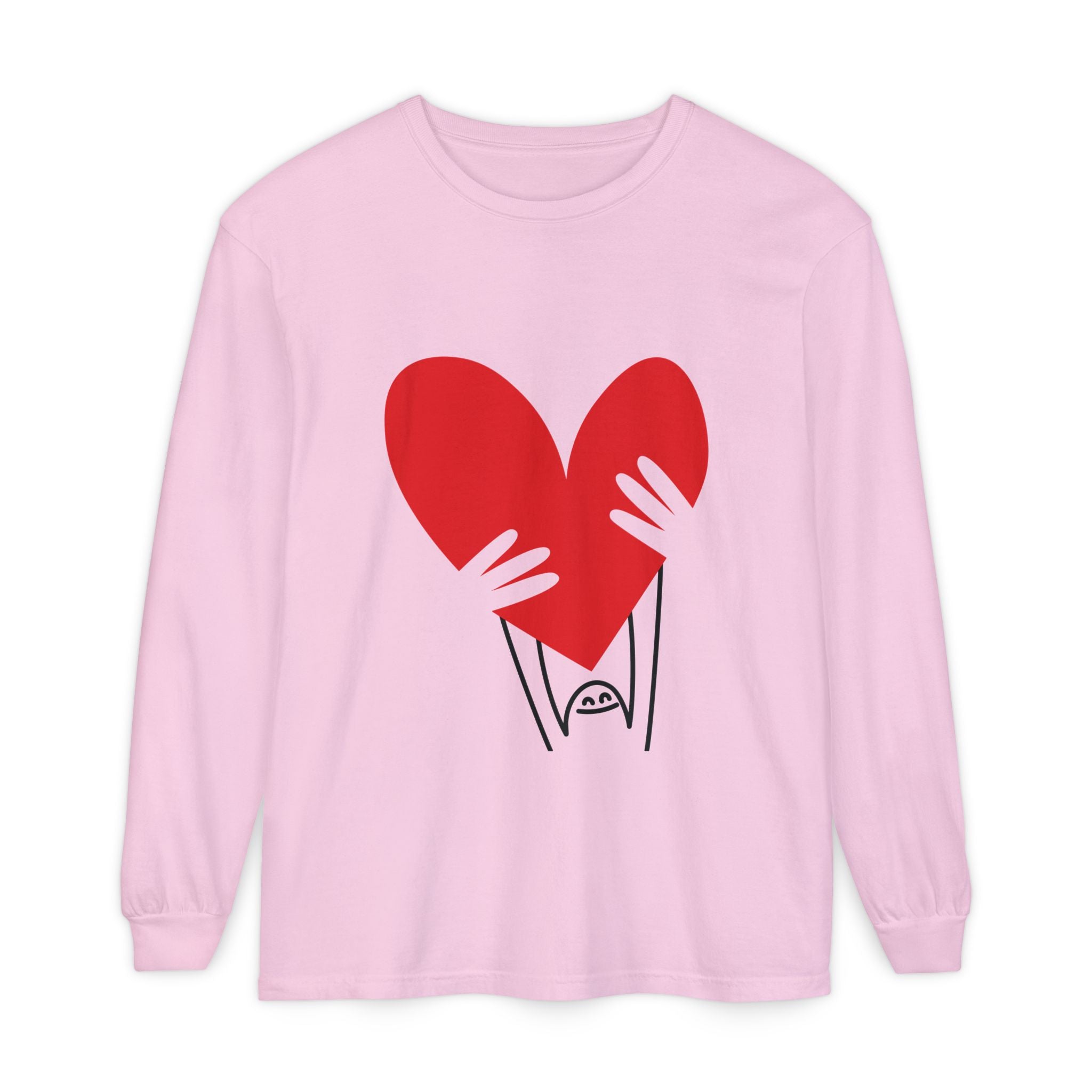 Valentine’s Day Character Holding Heart Long Sleeve T-Shirt