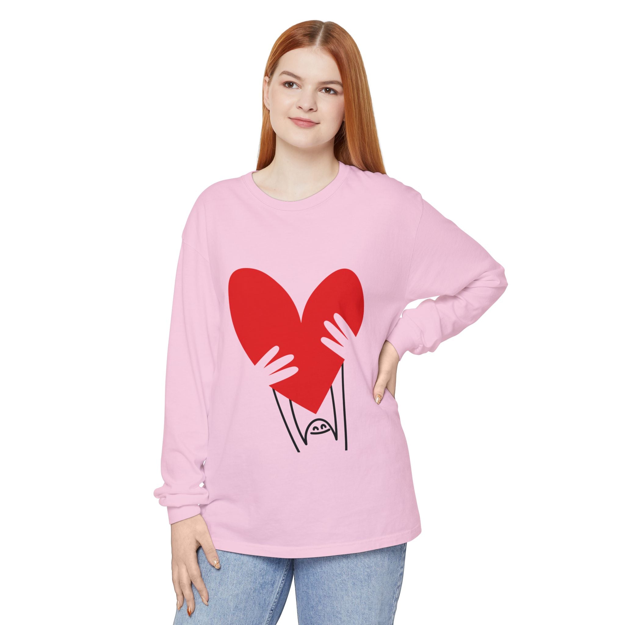 Valentine’s Day Character Holding Heart Long Sleeve T-Shirt