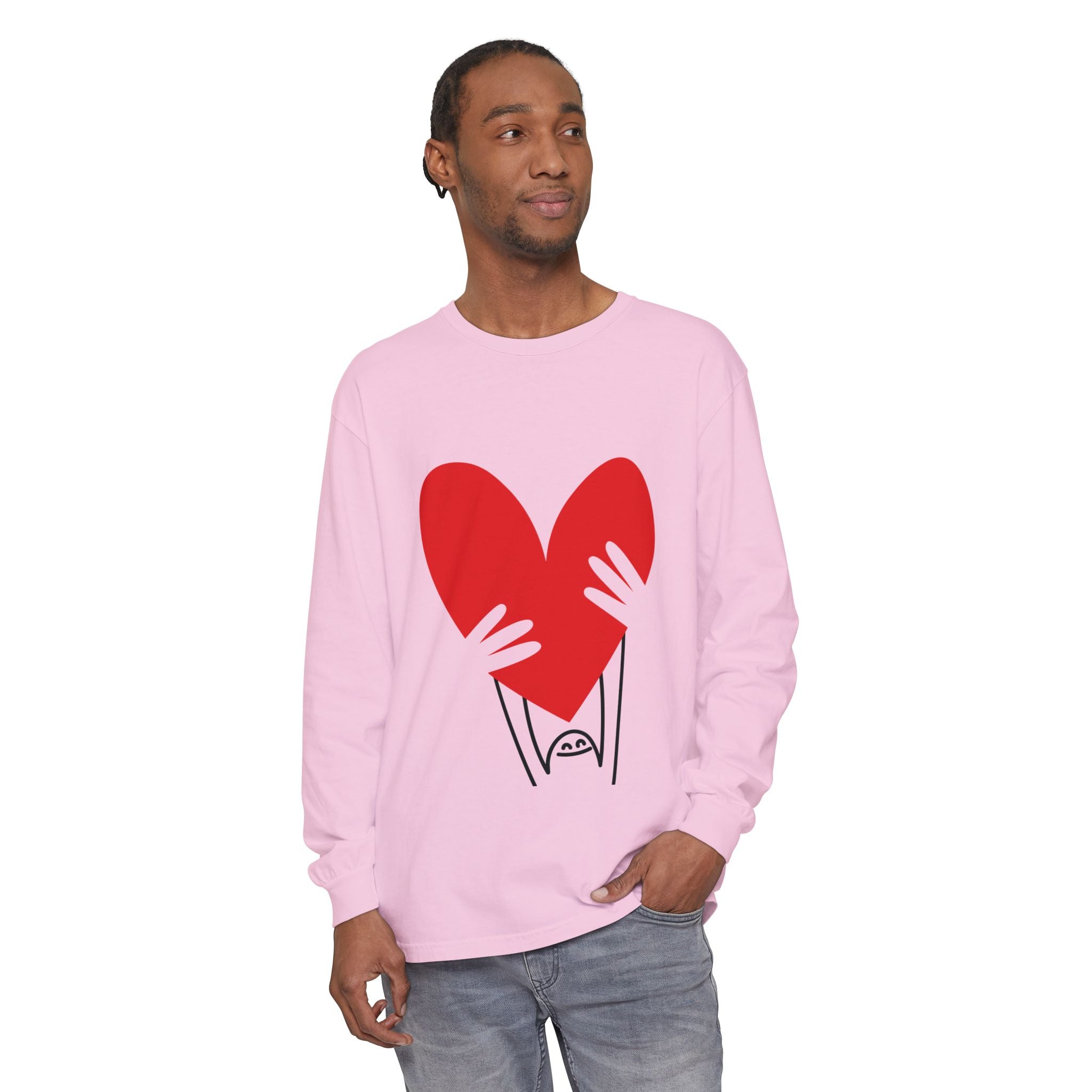 Valentine’s Day Character Holding Heart Long Sleeve T-Shirt