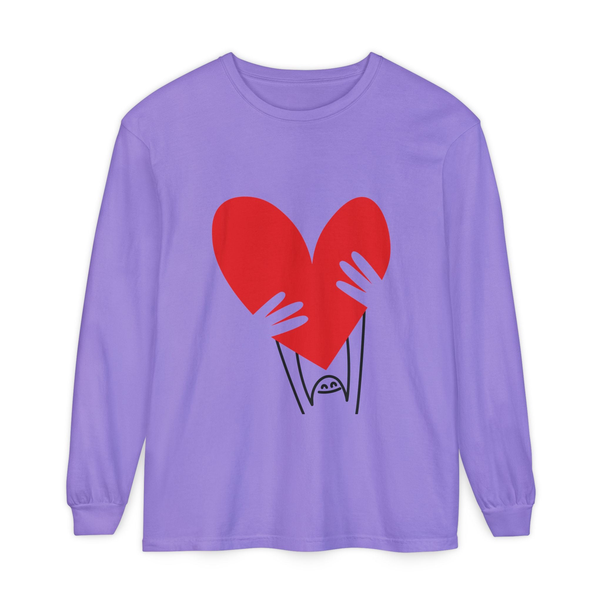 Valentine’s Day Character Holding Heart Long Sleeve T-Shirt