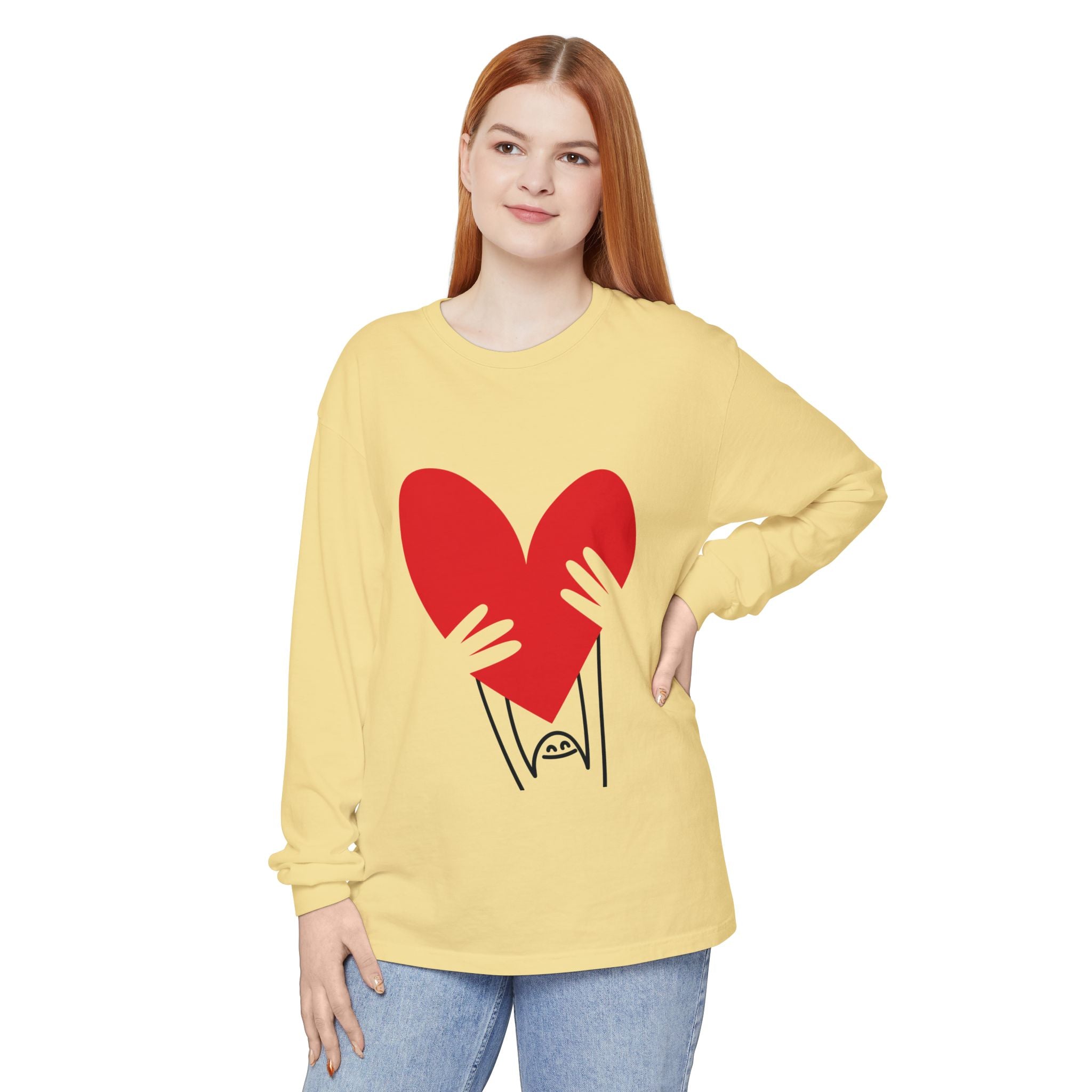 Valentine’s Day Character Holding Heart Long Sleeve T-Shirt