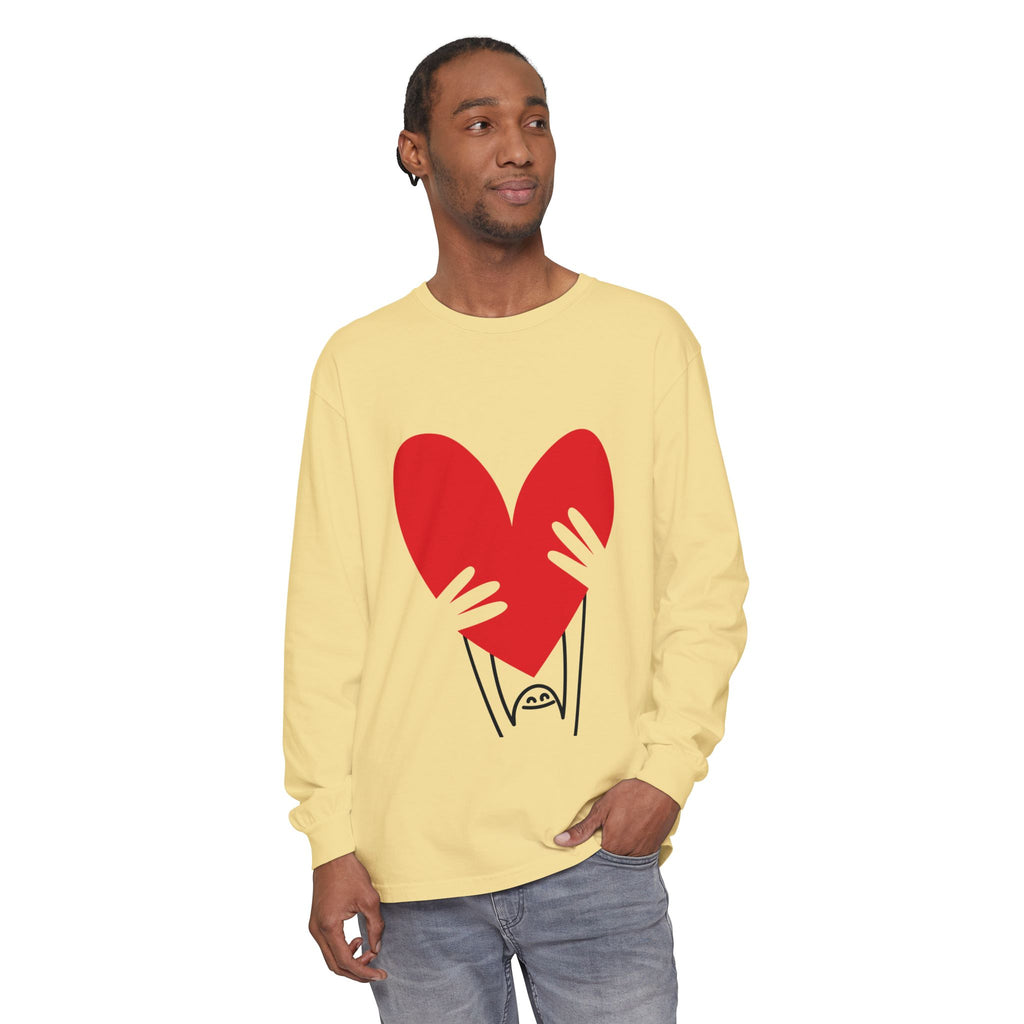 Valentine’s Day Character Holding Heart Long Sleeve T-Shirt