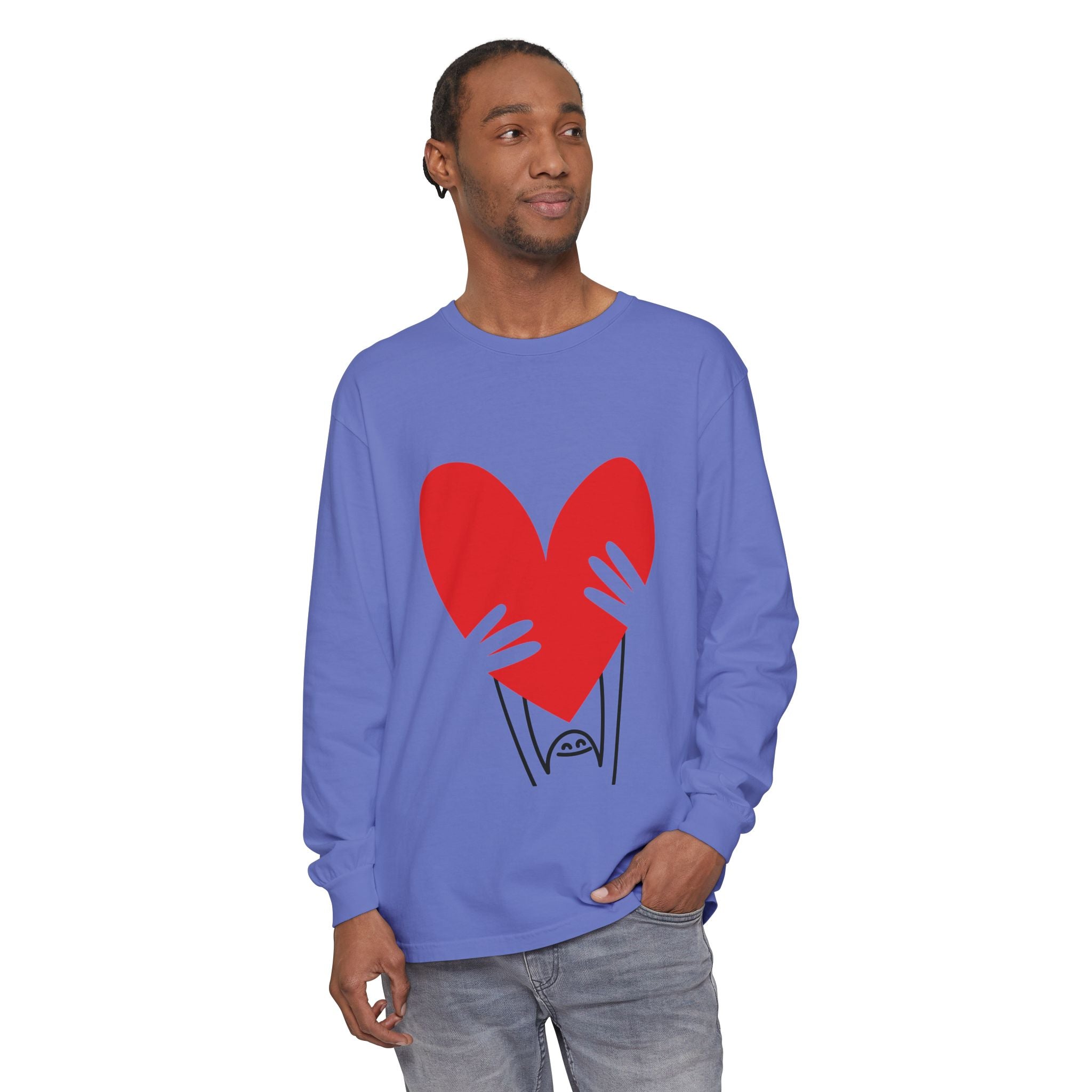 Valentine’s Day Character Holding Heart Long Sleeve T-Shirt